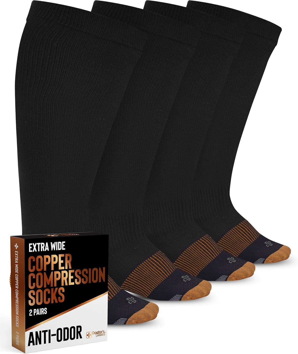 Doctor’s Select® Plus Size Compression Socks for Women Wide Calf – 2 Pairs