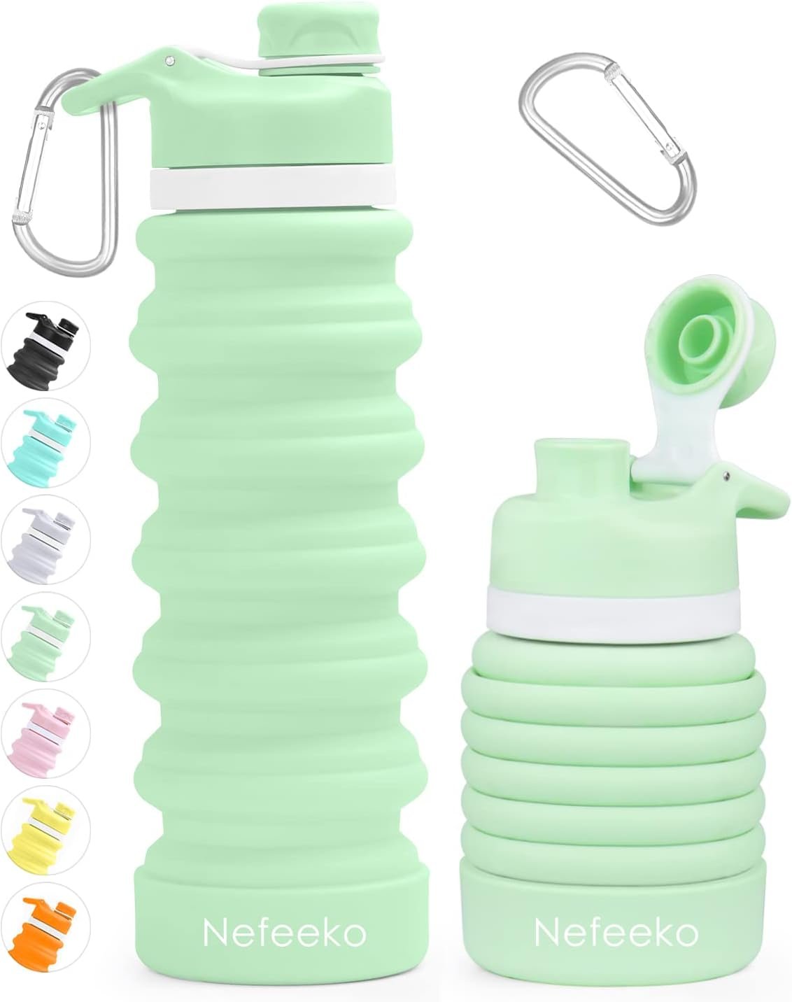 Nefeeko Collapsible Water Bottle, 26oz Silicone Foldable Water Bottles