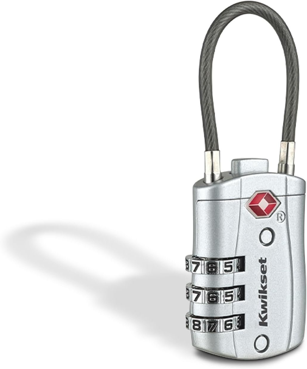 Kwikset TSA Approved Combination Luggage Lock with Cable, 1-Pack, Silver