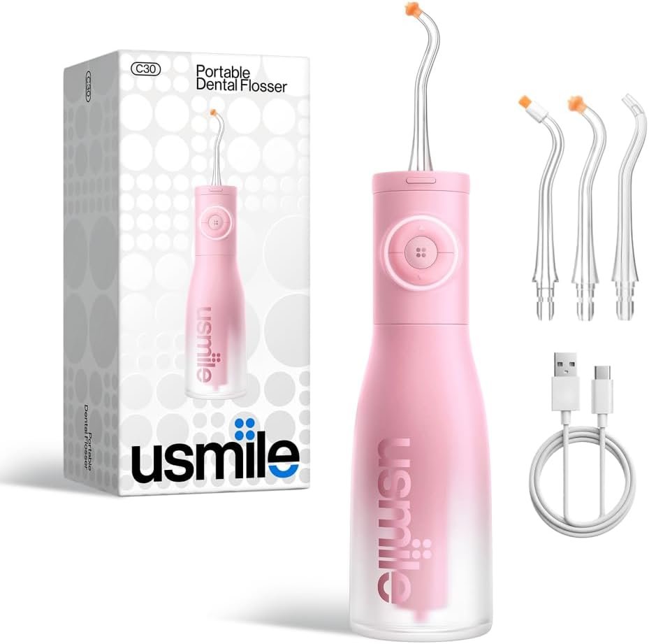 usmile C30 Cordless Water Flosser, 300ml Tank, 5 Modes, IPX7, Pink