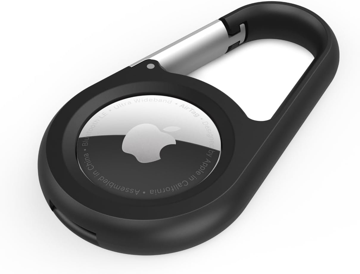 Belkin Apple AirTag Secure Holder with Carabiner – Durable Scratch Resistant Case With Open Face & Raised Edges – Protective AirTag Keychain Accessory For Keys, Pets, Luggage & More – Black