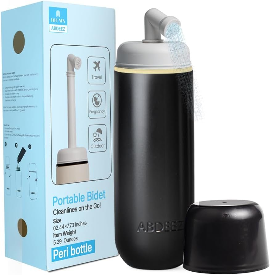 Portable Bidet for Travel & Toilet Hygiene | Handheld Peri Bottle for Women & Men | (12.84oz/380ml) Leakproof Collapsible & Expandable Travel Bidet | Ideal for Postpartum & Personal Hygiene (Black)