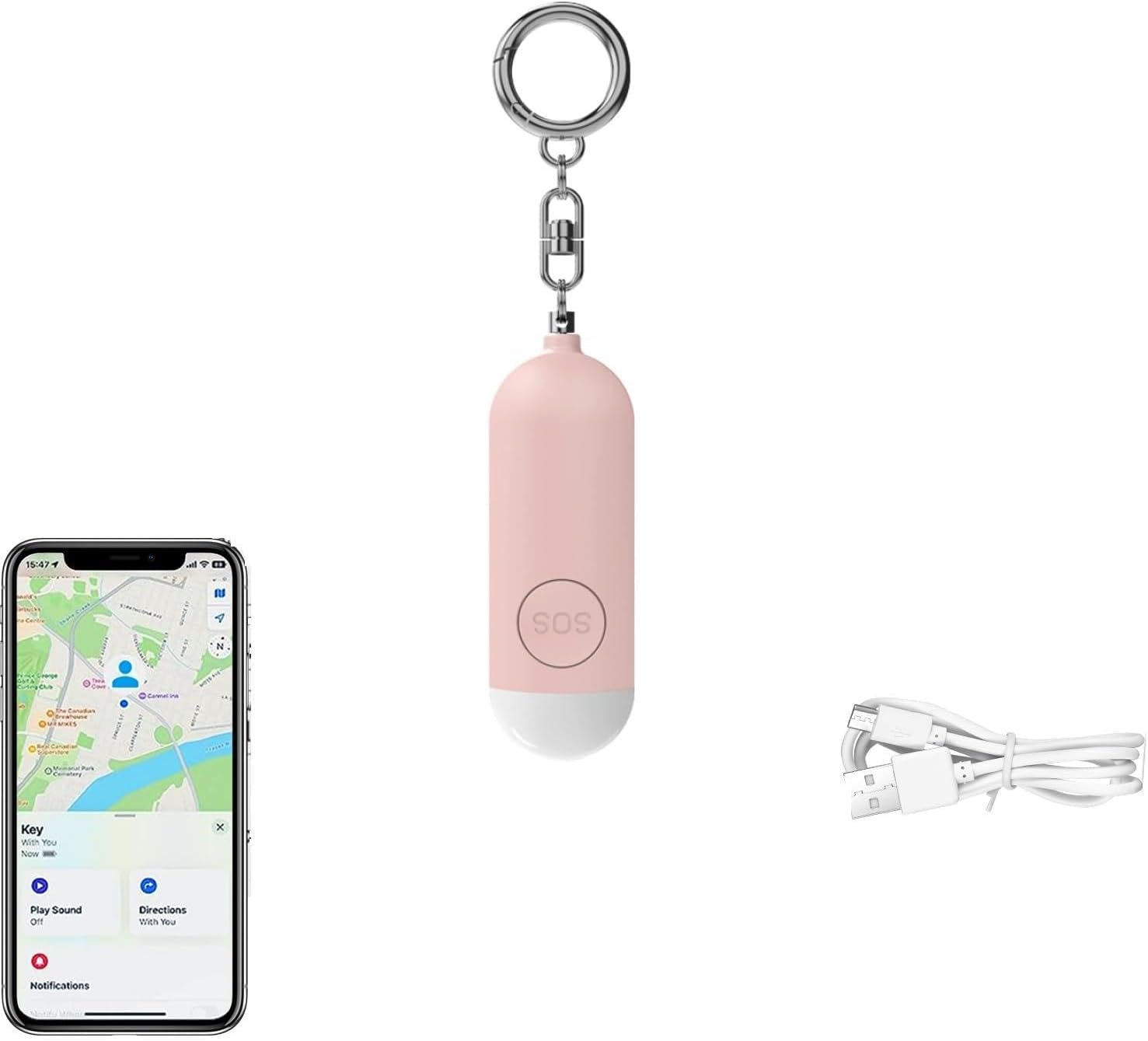 Personal Safety Alarm for Women 130dB Loud Elders & Kids Self Rechargeable Defense Keychain Siren Works with Apple Find My App(find Your Items，iOS only) for Girls Kids Elderly