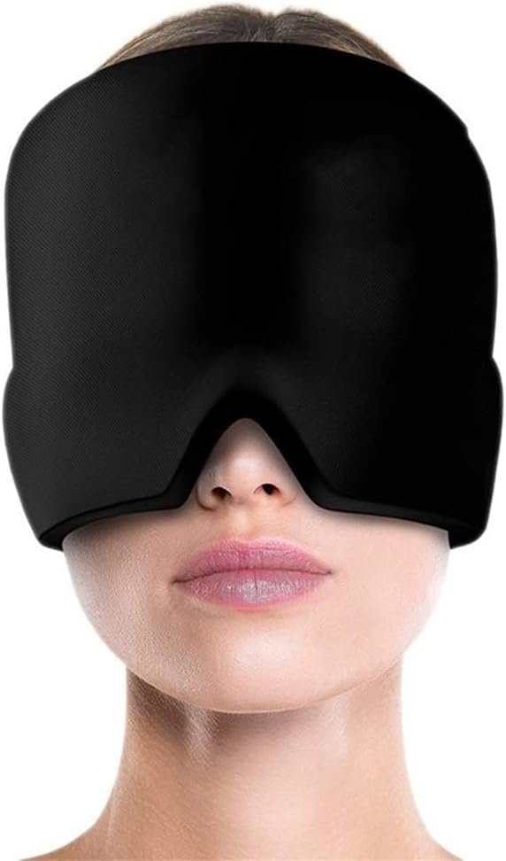 Men Women Sleep Eye Mask Cooling Head Wrap for Sleeping, Micro Weighted Eyeshade Elastic Blackout Eye Cover Reusable Eye Blindfold Travel Eyeshade with Cooling/Heated Gel Pad