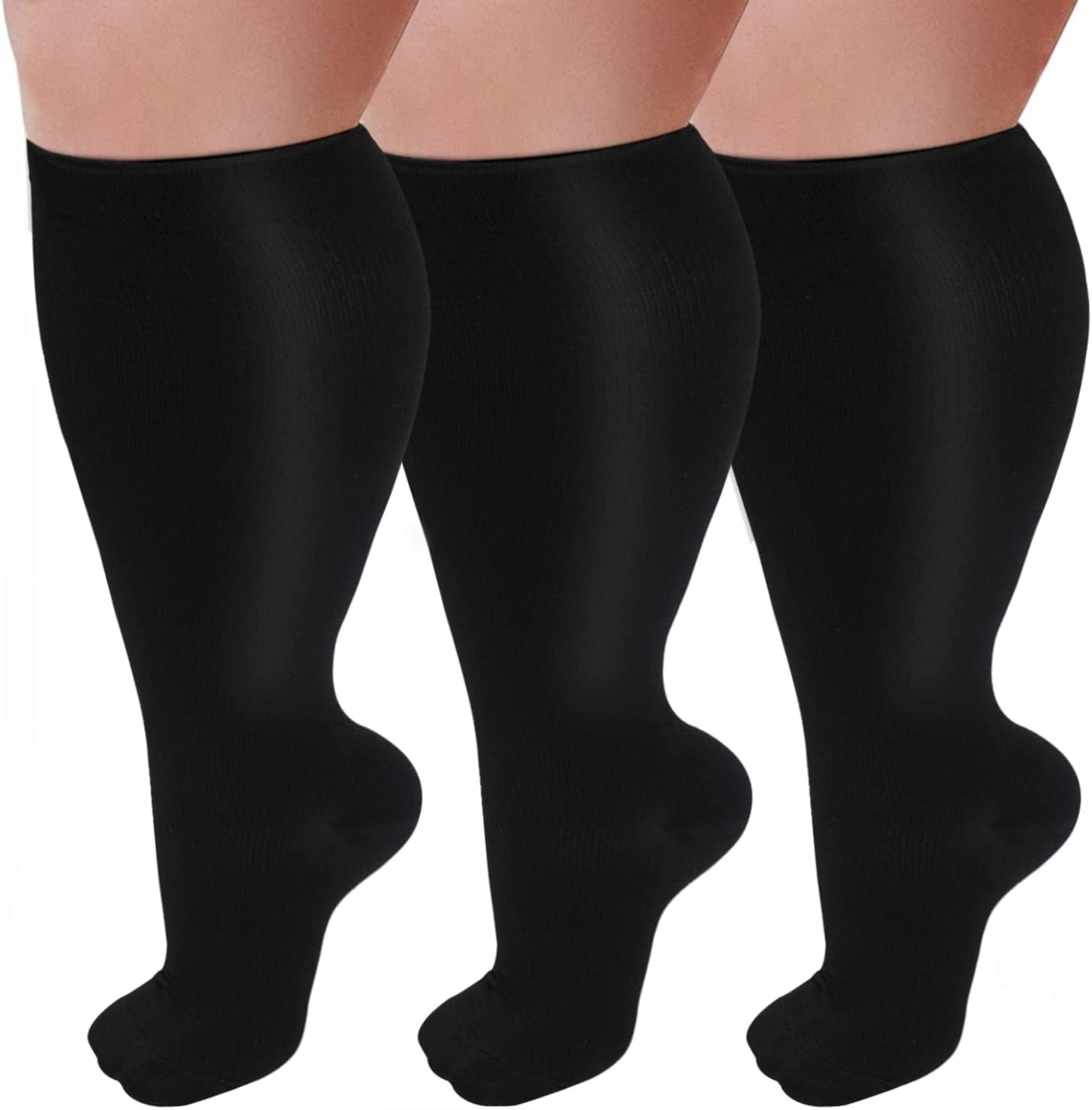 3 Pairs Plus Size Wide Calf 20-30 mmHg Knee High Compression Socks