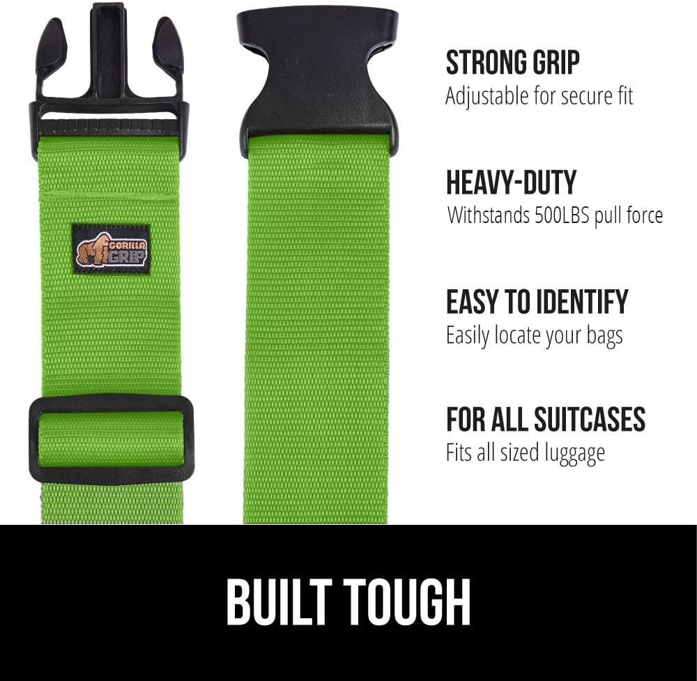 GORILLA GRIP Heavy Duty Luggage Straps for Suitcase, 2 Pack Green