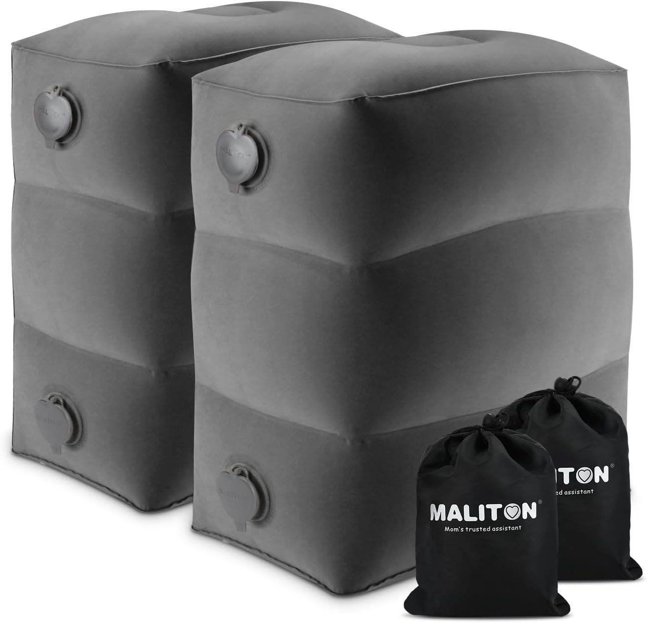 Maliton Inflatable Foot Rest Pillow for Air Travel, (Dark Grey, 2 Pack)