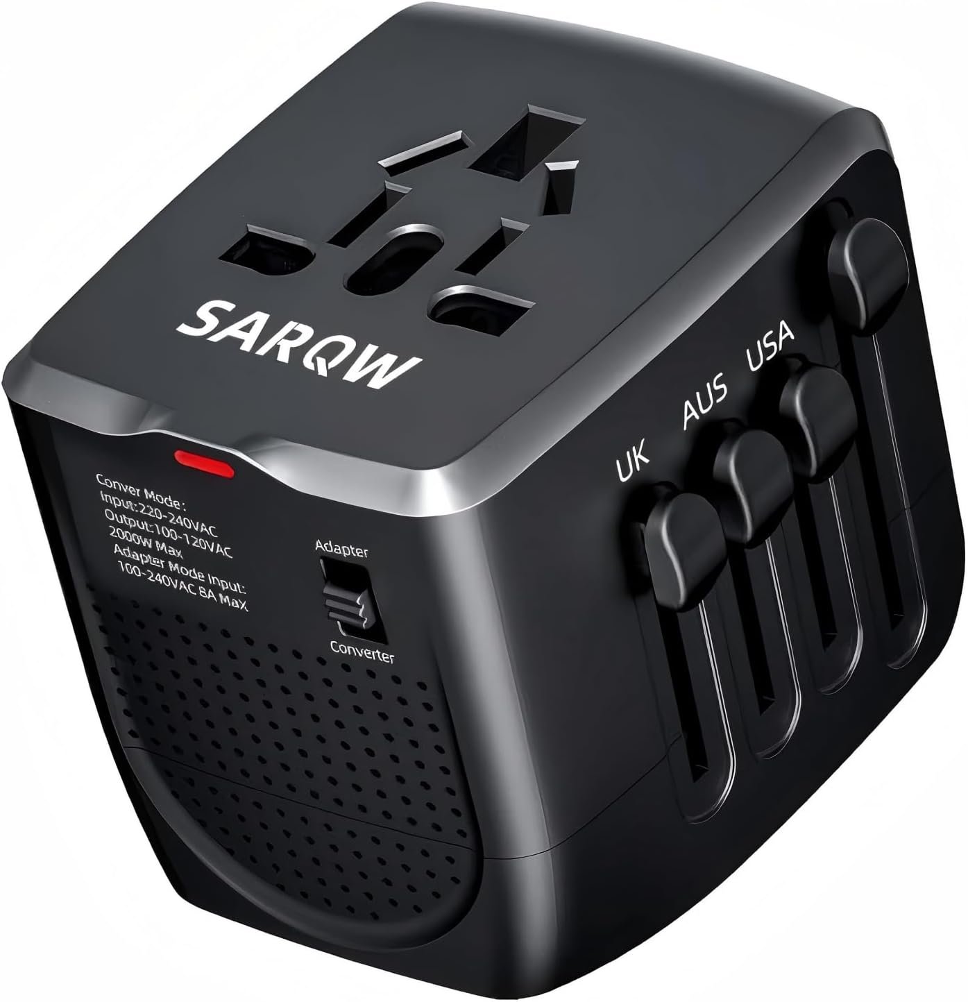 Travel Converter Adapter Voltage Converter that Steps Down 220 Volts to 110 Volts for use in Over 200 Countries,Including The U.S., U.K., Europe, and Australia (Black)