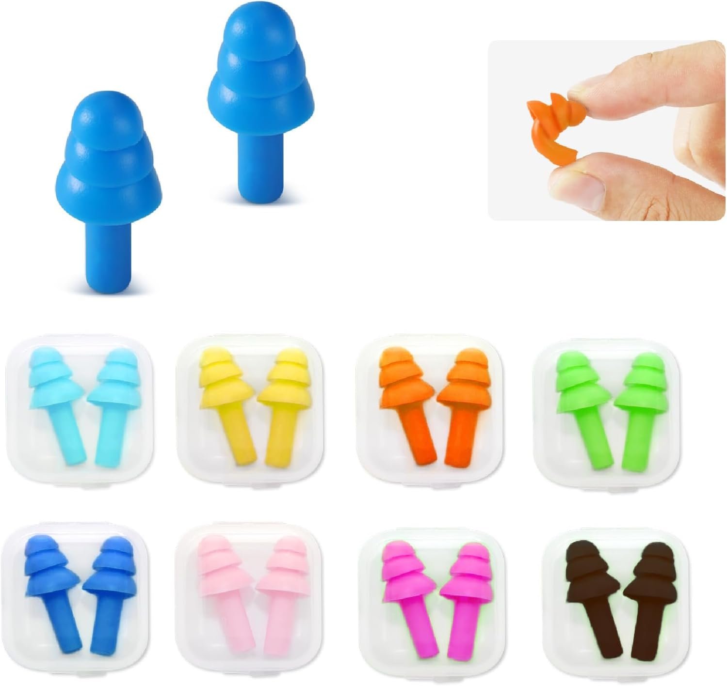 Silicone Earplugs for Swimming, Sleeping, Snoring, Work, Concerts – Noise Cancelling, Reusable Ear Protection, 8 Pairs
