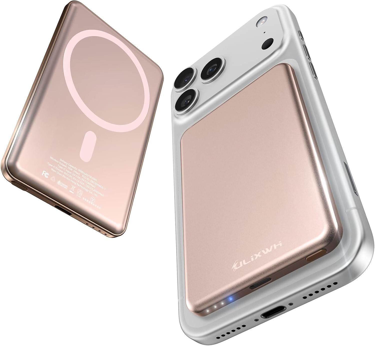 [0.3″ Ultra Slim] [Alloy-Made] ULiXWH for Magsafe Portable Charger for iPhone, 2026 Upgrade 5000mAh Fast Charging Magnetic Power Bank, Wireless Battery Pack for iPhone 17 Air 18 Pro Max 14 16 15, Pink