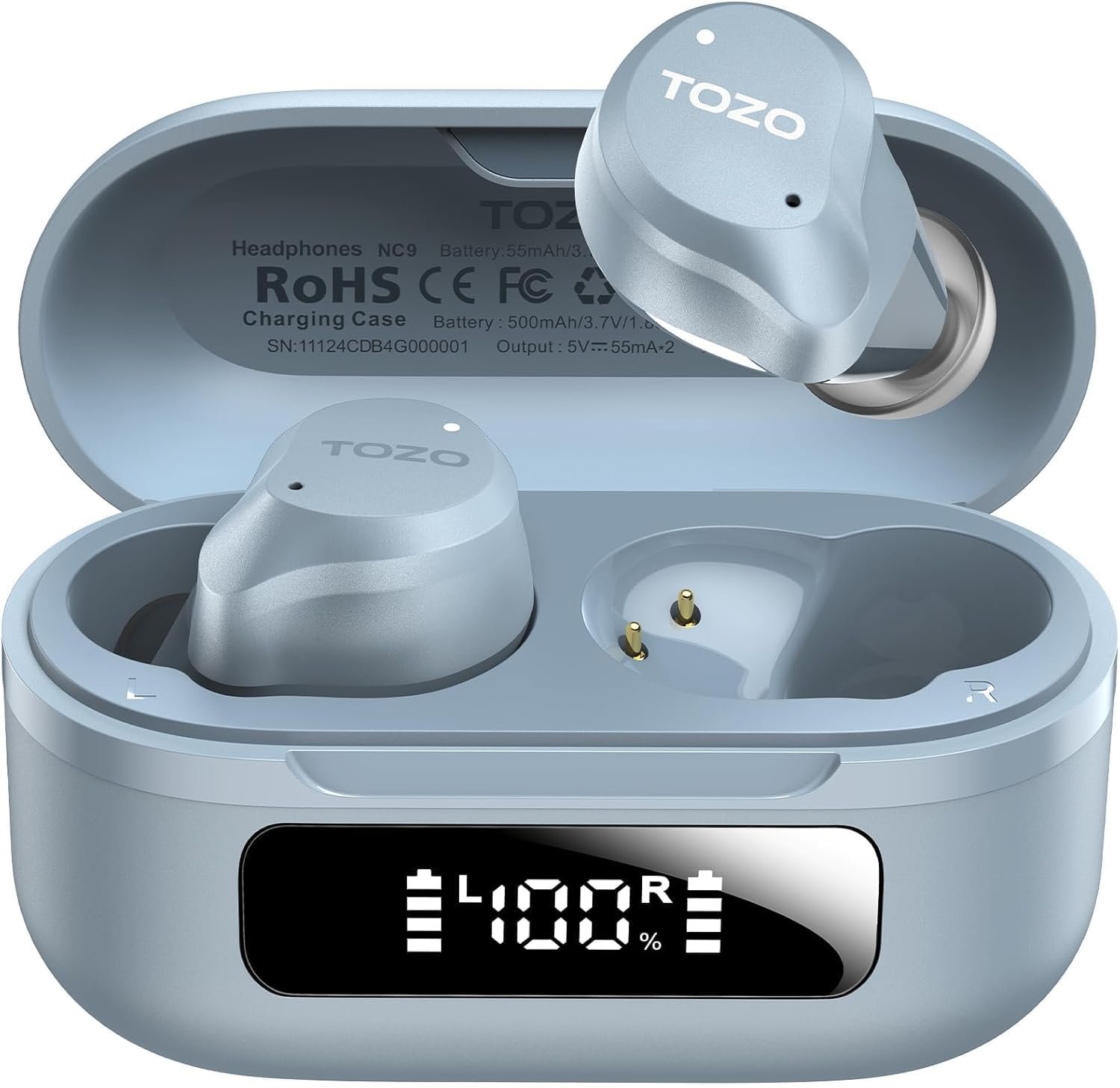 TOZO NC9 Hybrid Active Noise Cancelling Wireless Earbuds, 60H, LED Display