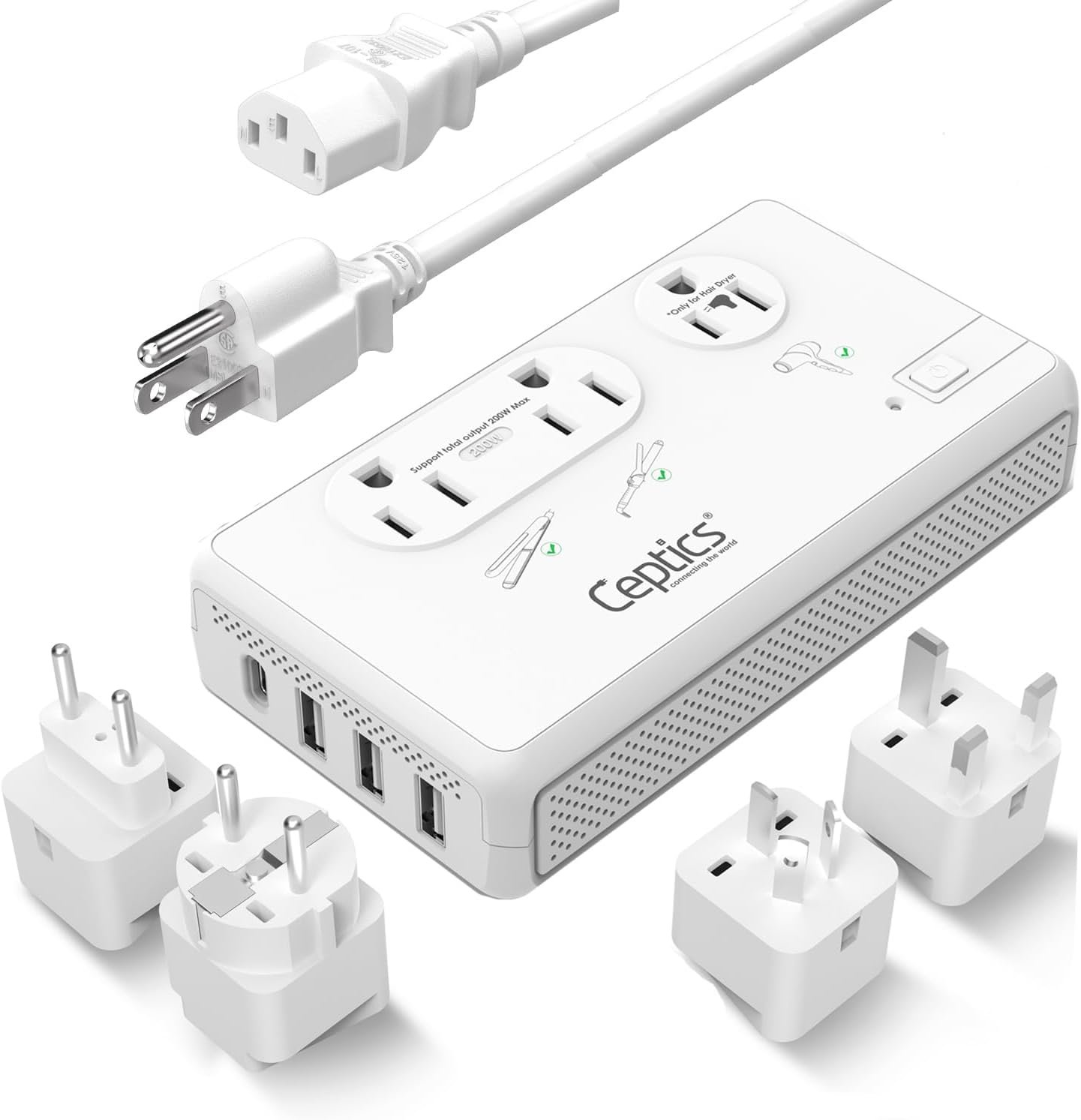 Ceptics 220V to 110V Converter,2X 200W + 1x 2000W, USB-C PD 18W, 4 USB