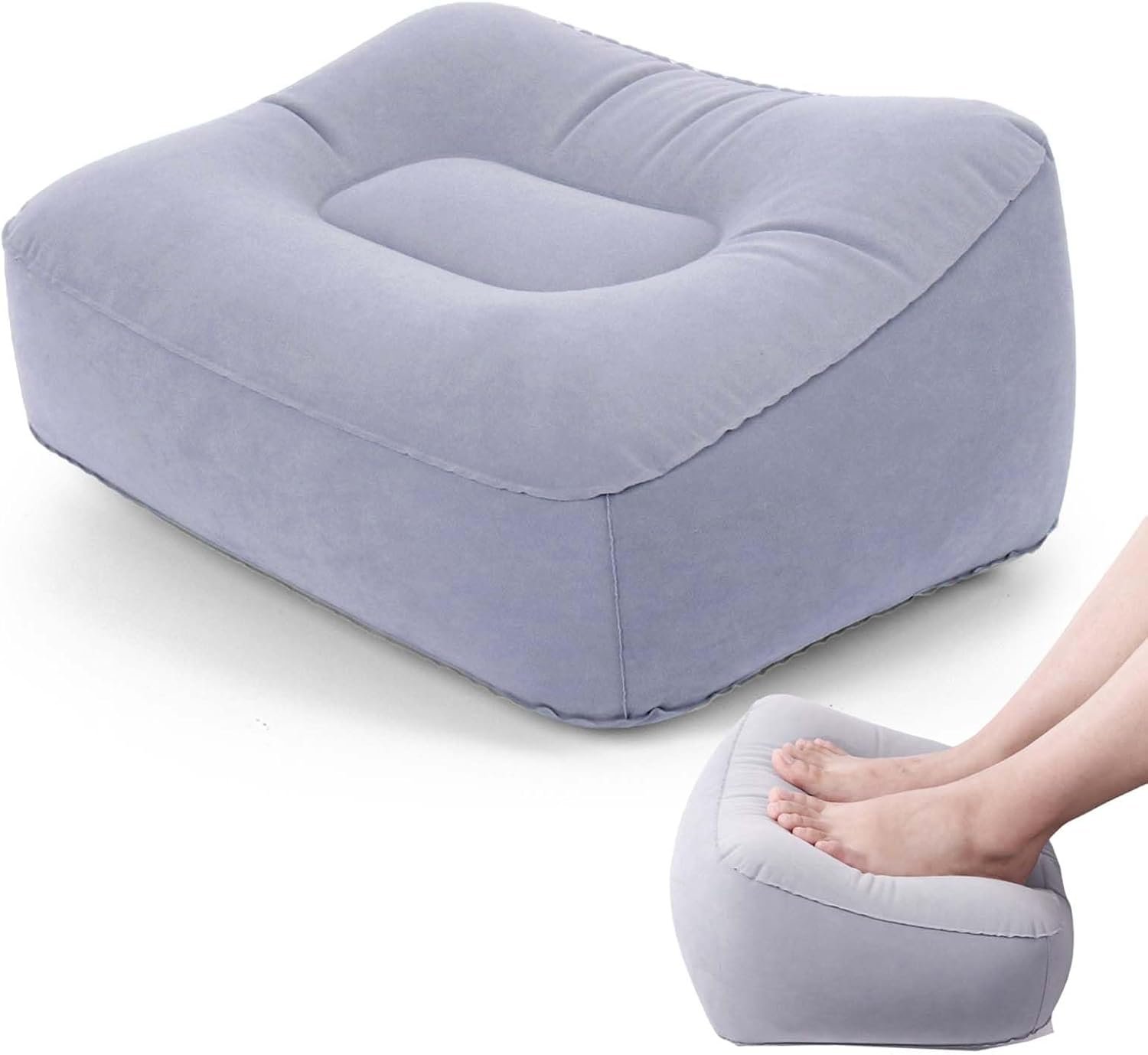 Inflatable Foot Rest for Airplane Travel & Office, Portable Leg Rest Pillow, Elevating Feet for Economy Flight, Home Desk, Car Use – Grey