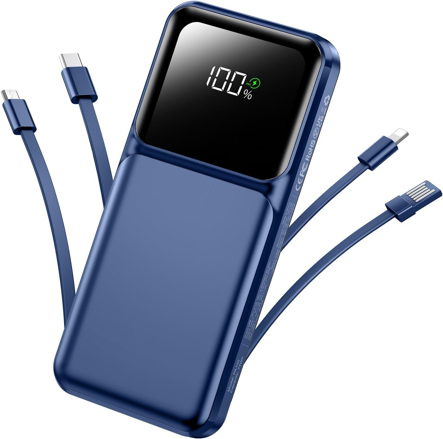 Portable Charger Power Bank with Built in Cable 20000mAh Fast Charging