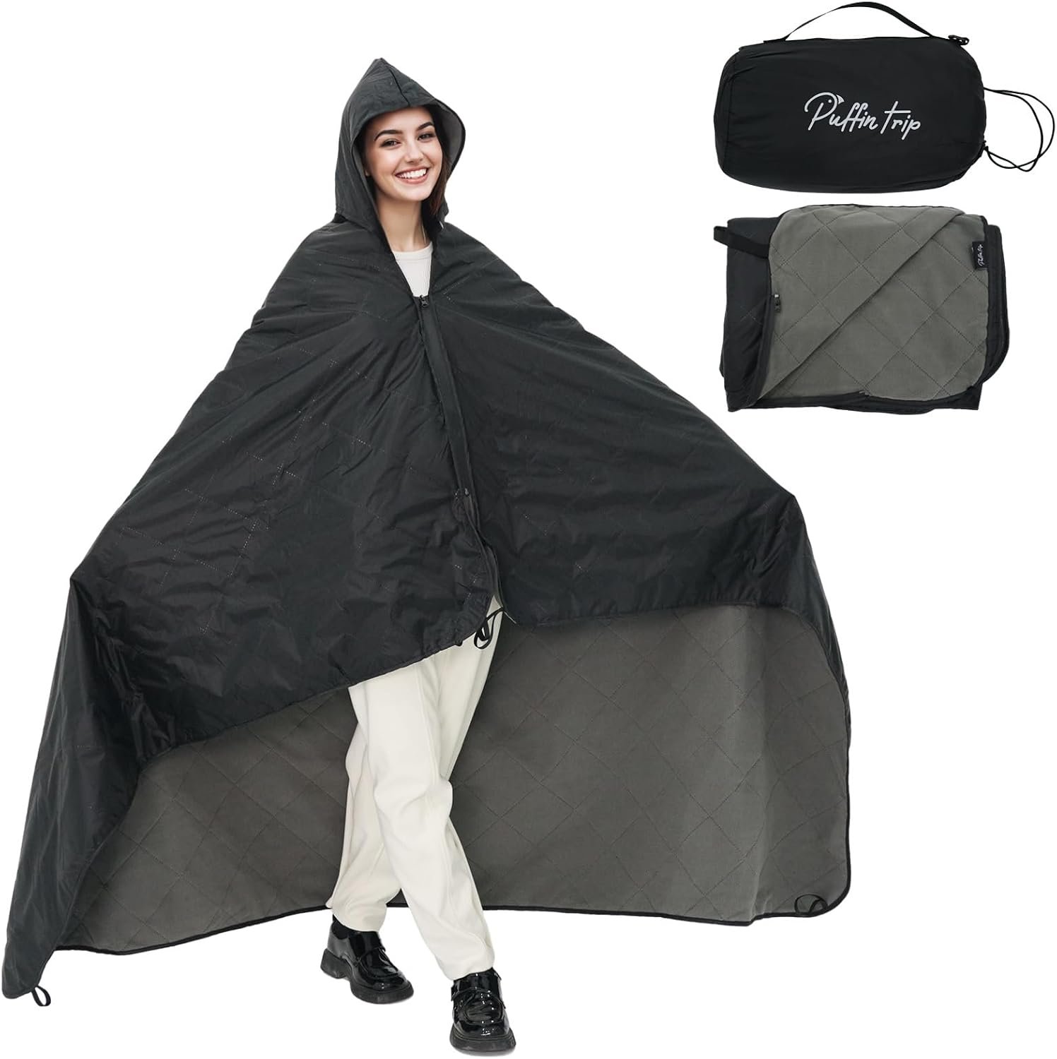 Wearable Camping Stadium Fleece Blanket for Outdoor Home Sports with Hat
