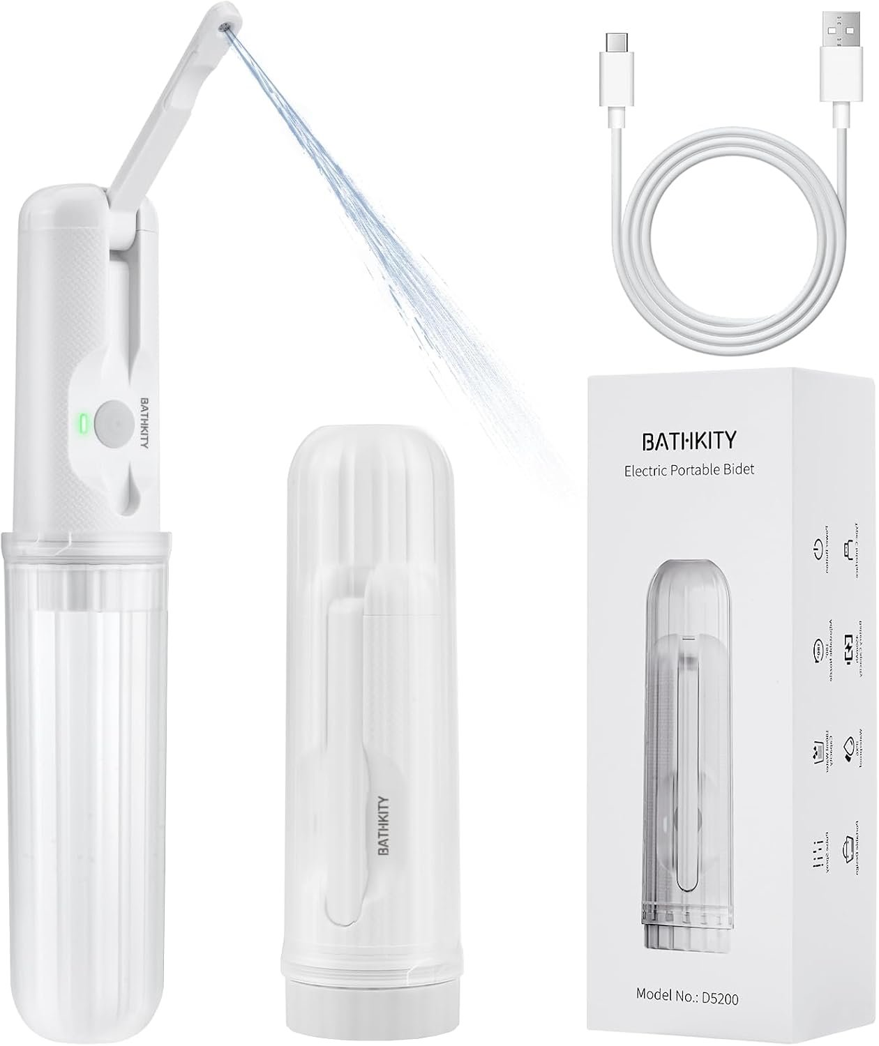 Portable Bidet for Travel, Multi- Bottle Compatible Handheld Bidet, 3 Water Pressure Modes, 180°Adjustable Nozzle, IPX6 Waterproof, White