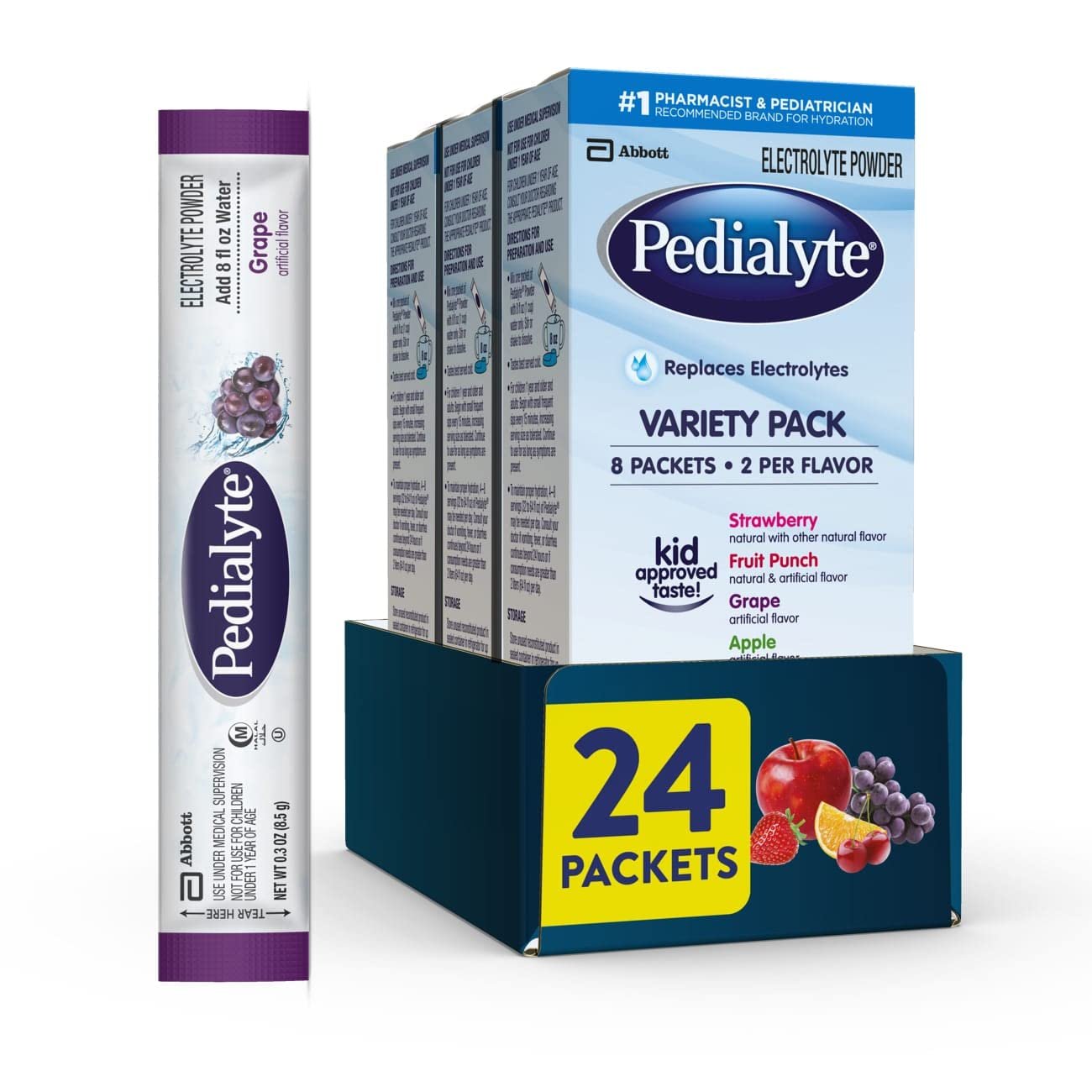 Pedialyte Electrolyte Powder Packets, On-the-Go Hydration Variety Pack–24ct