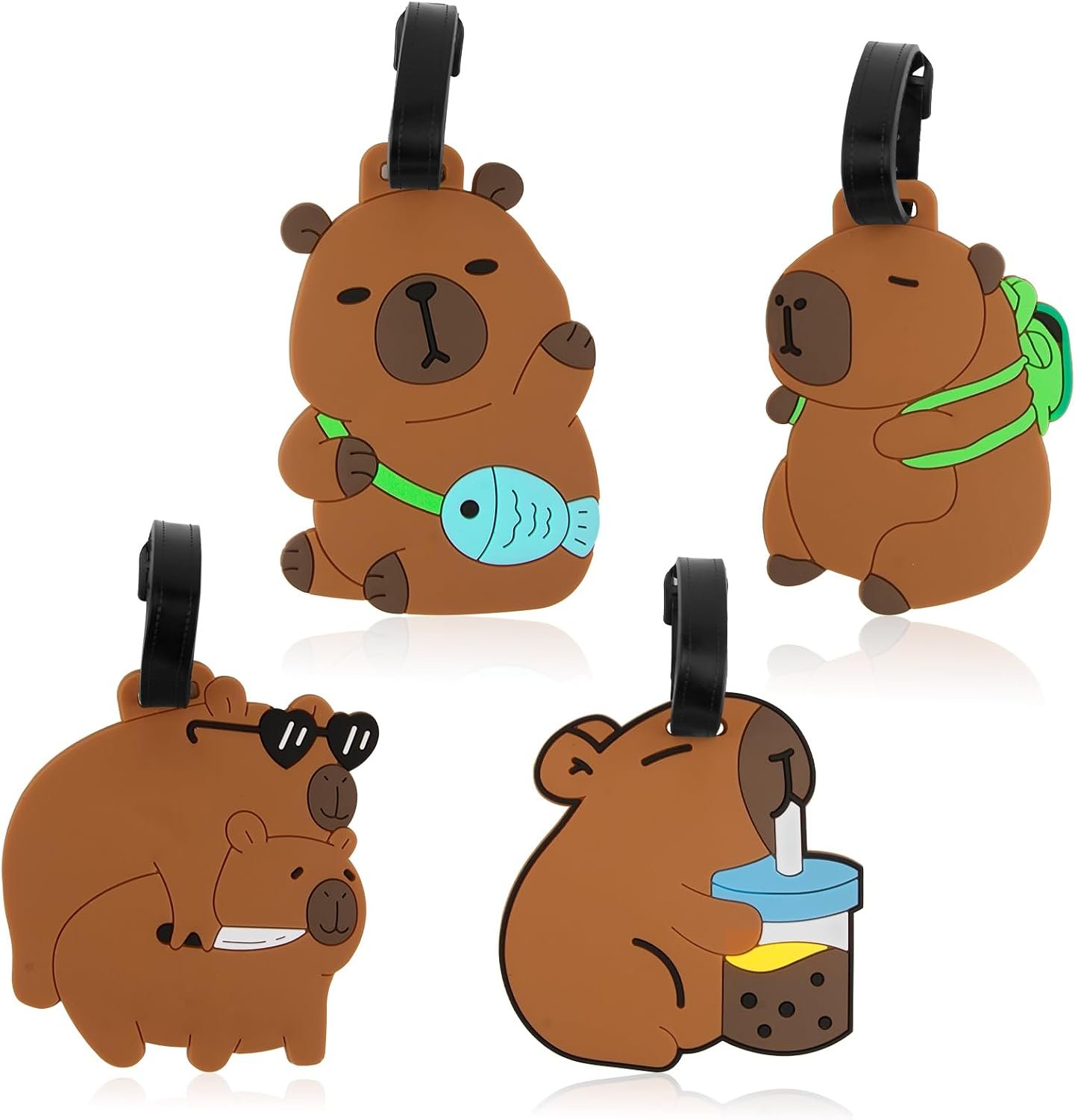 4 Pieces Cute Luggage Tags,Unique Funny Animal Silicone Tag,Brown Luggage Decoration for Adult, Women, Suitcase Cartoon Decoration, Travel Bag Recognizer Personalized Label