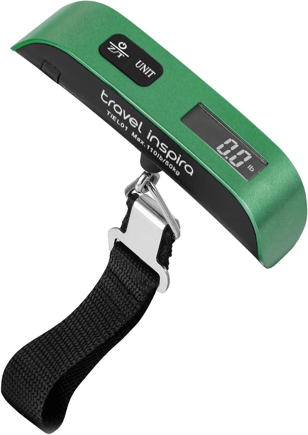 travel inspira Digital Luggage Scale – Portable Hanging Suitcase Weight Scale for Travel, 110 lb Capacity, Backlit LCD Display, Prevents Airport Overweight Fees, Battery Included