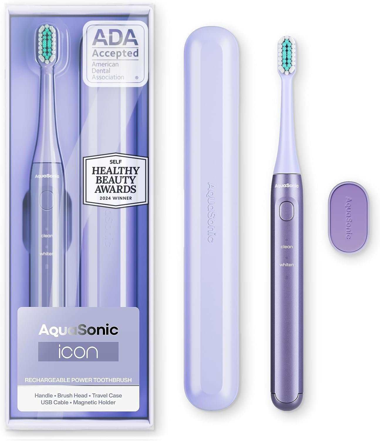 Aquasonic Icon Micro-Vibrating Sonic Toothbrush – ADA-Accepted – Lilac