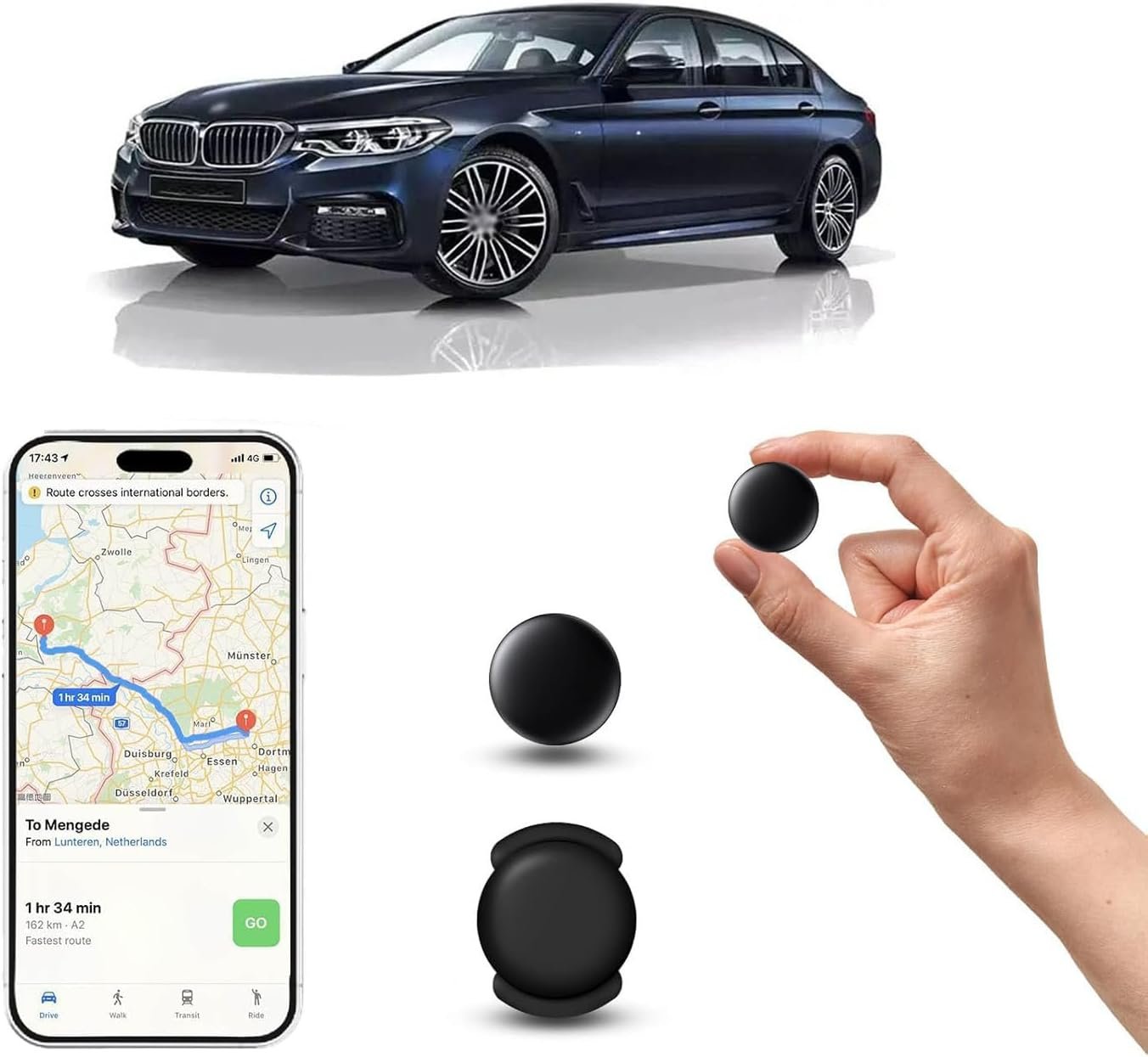 GPS Tracker for Vehicles – No SIM Required, Hidden Magnetic Car Tracker, Real-Time GPS Tracking for Kids, Car, Pets, No Monthly Fee, Works with Apple Find My, 2026 Upgraded (Black)