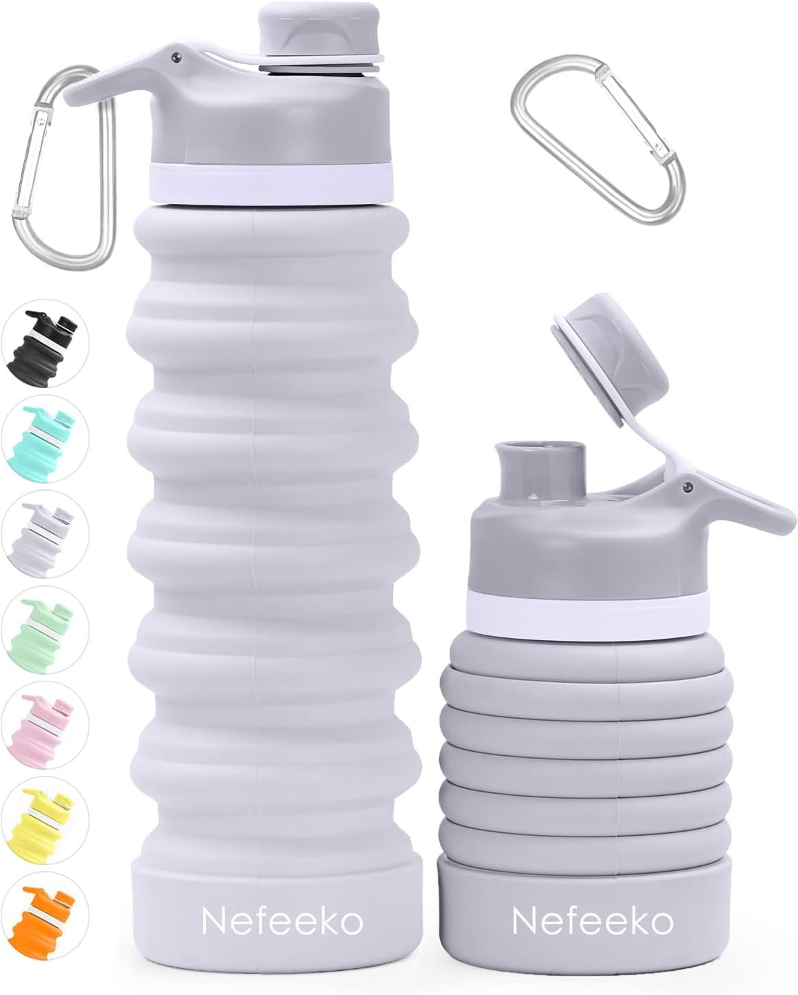 Nefeeko Collapsible Water Bottle, 26oz Silicone Foldable Water Bottles