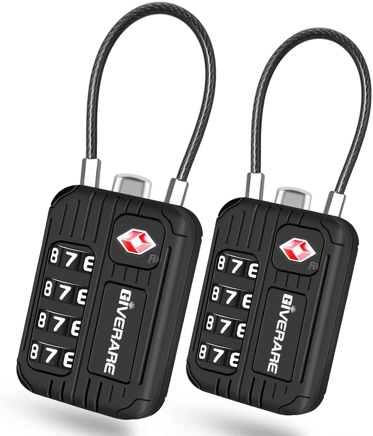 2 Pack TSA Approved Travel Luggage Locks, 4-Digit Cable Combination Lock Alloy, Metal Keyless Padlocks, Weatherproof TSA Accepted Padlock for Gym Locker, Golf Bag Case, Backpack, Black-by GIVERARE