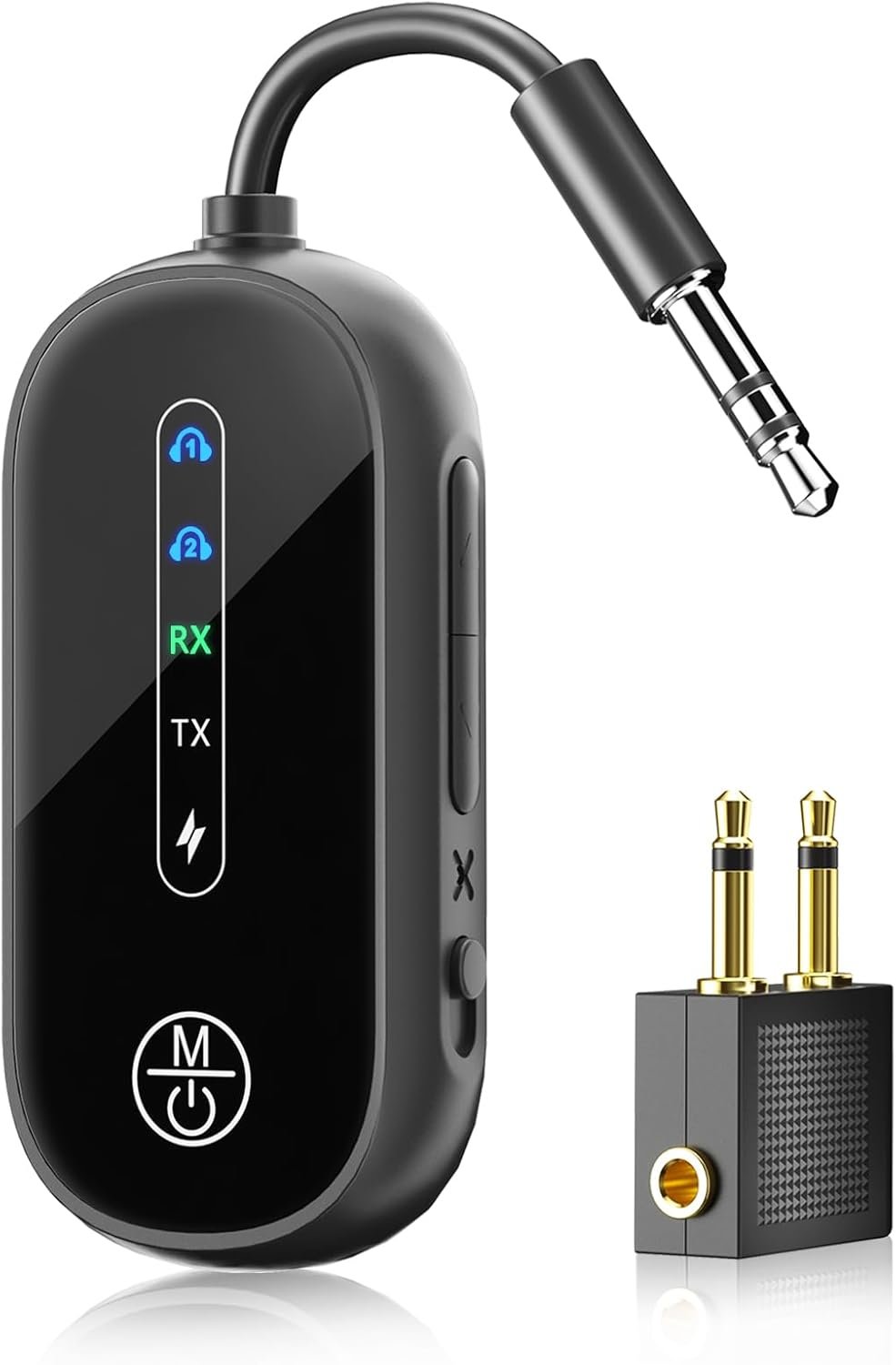 Dual Link Airplane Bluetooth 5.4 Transmitter & Receiver 2-in-1 Bluetooth Adapter Airplane Travel Essentials Wireless Receiver 3.5MM AUX Jack Adapter on TV/Flight/Gym/Car Stereo