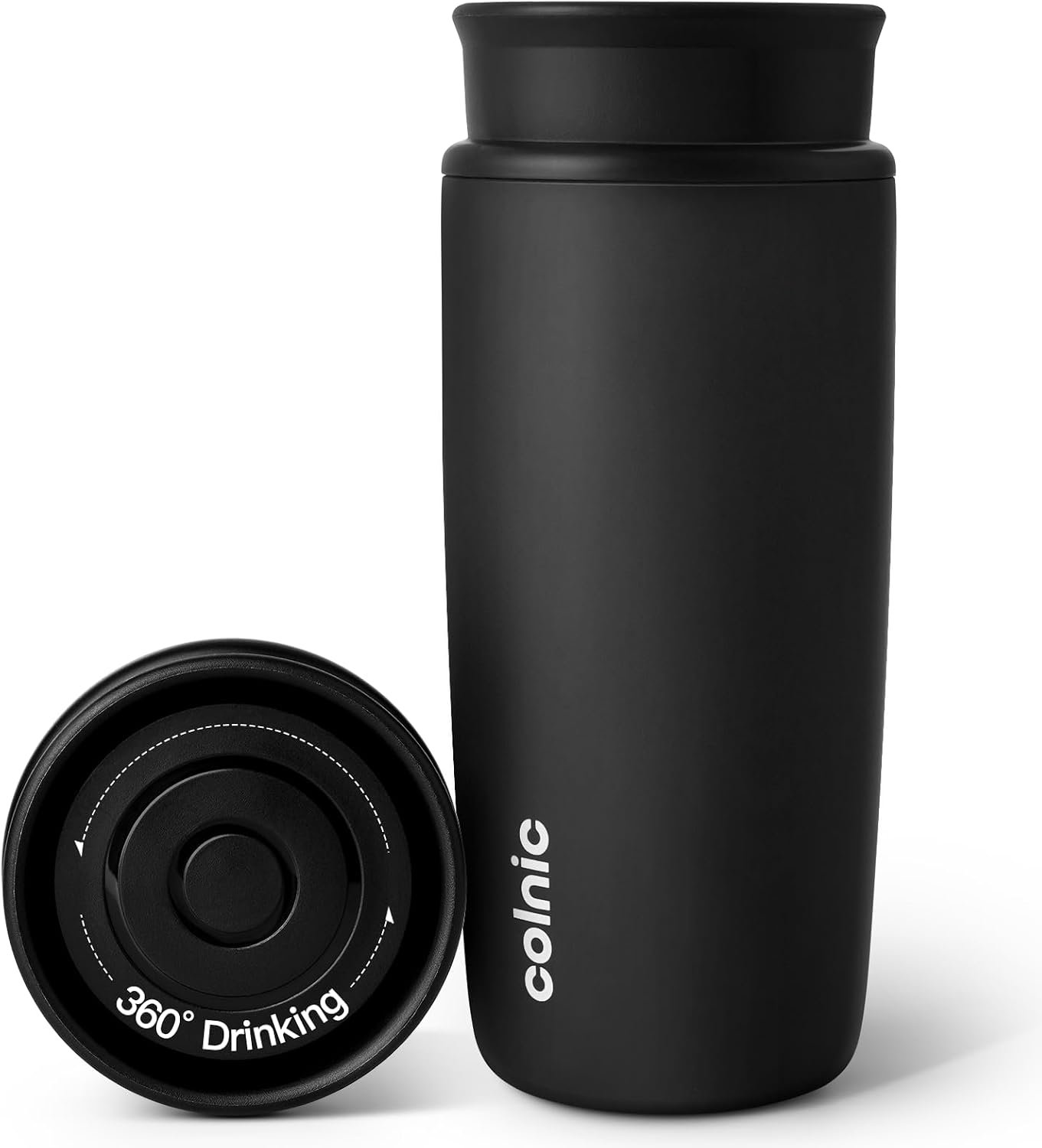 Travel Coffee Mug with 360°Lid, 12 oz Coffee Tumbler Insulated Travel Mugs for Hot and Cold, Vacuum Insulated Stainless Steel Coffee Cup Leak Proof Spill Proof-Matte Black