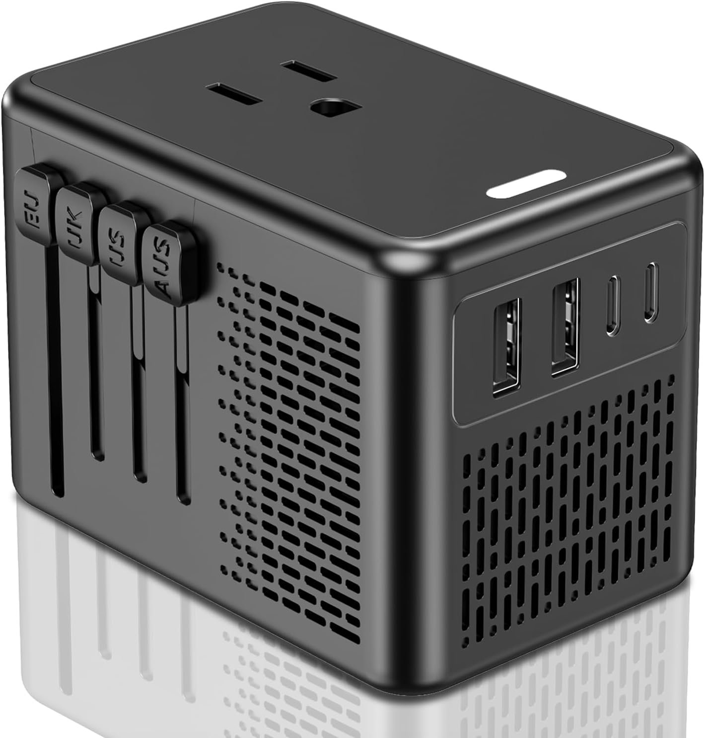 220V to 110V Voltage Converter US to Europe for Hair Dryer with Fast Charging, Power Converter Adapter Combo 2 USB A & 2 USB C, International Adapter European Travel Converter C G A I (Black)