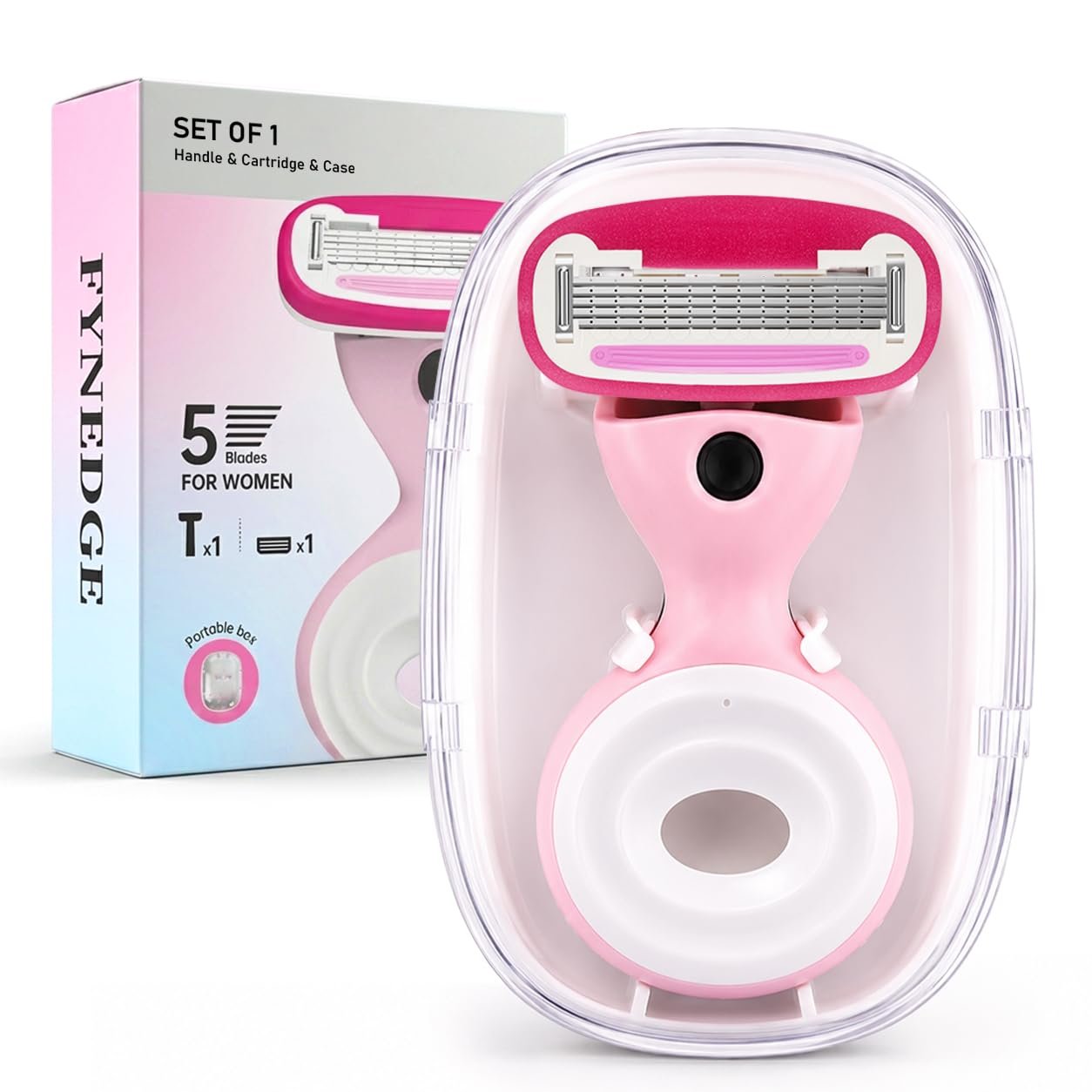 Travel Razors for Women, 1 Handle + 1 Cartridge + 1 Case, pink