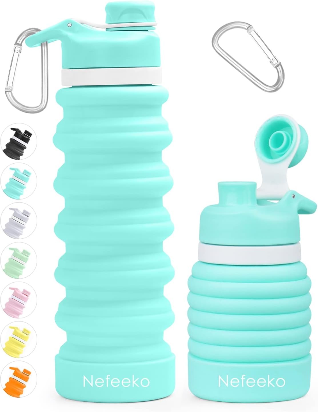Nefeeko Collapsible Water Bottle, 26oz Silicone Foldable Water Bottles