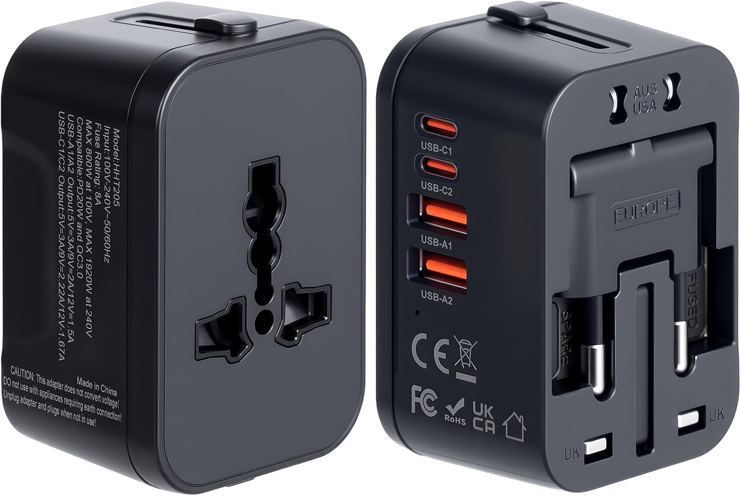 Universal Travel Adapter Fast Charger Worldwide Plug Adapter 4 Ports