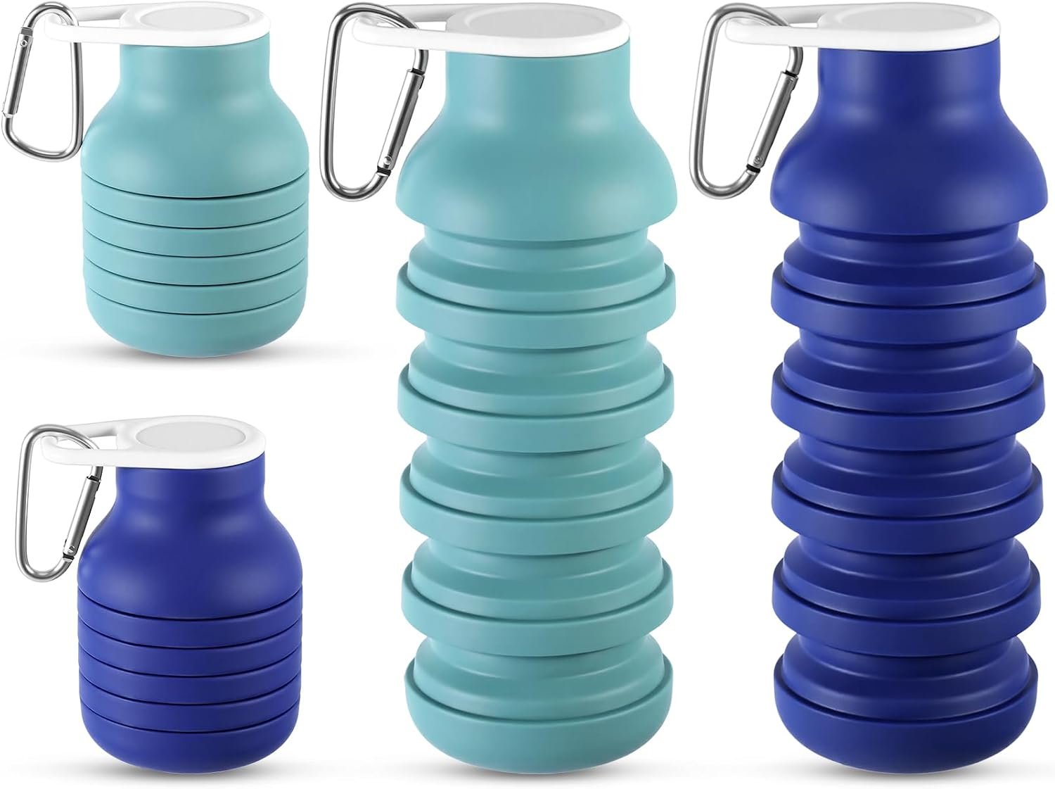 LemonRoad 2 Pcs 20 oz Collapsible Water Bottles, Teal Blue, Navy Blue
