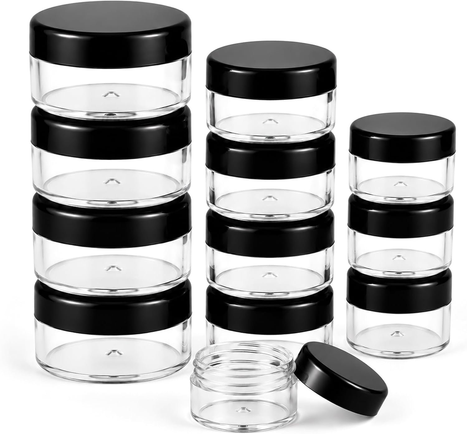 12 PCS Small Plastic Containers with Lids, 5g 10g 15g Mixed Sizes Leak Proof Round Sample Pots, Refillable Cosmetic Jars for Creams Lotions Lip Balm Travel Storage