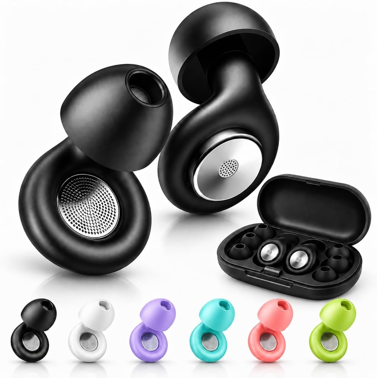 48dB Ear Plugs for Sleeping, Silicone Earplugs for Snoring & Side Sleepers, Acoustic Filter, 8 Eartips, Reusable Design for Sleep, Travel, Concerts & Focus（Black）