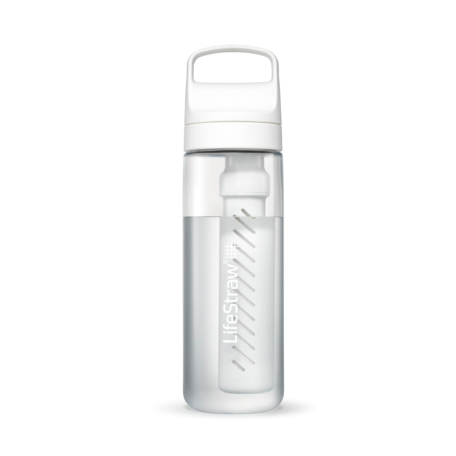 LifeStraw Go Series – BPA-Free Water Filter Bottle for Travel and Everyday use removes Bacteria, parasites and microplastics, Improves Taste, 22oz; Clear