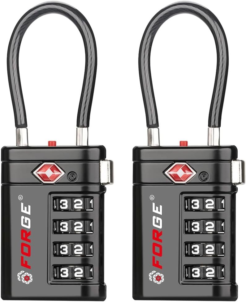 Forge Open Alert TSA Approved Luggage Locks, Black, 2 Pack Locks.