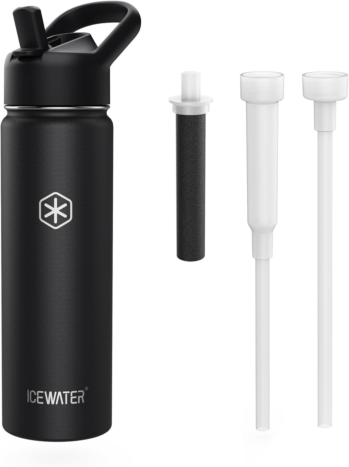 ICEWATER 24 oz Versatile Water Bottle, Regular & Filtered Straw with Filter