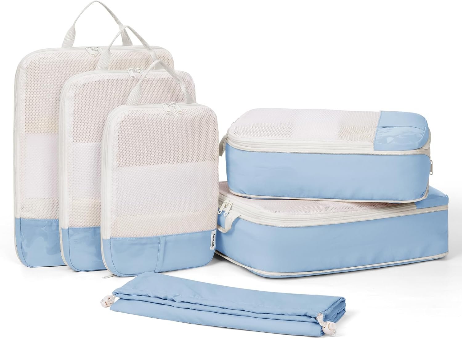 Narwey 6 Set Compression Packing Cubes for Travel, Lightweight Expandable Luggage Organizer Bags, Durable Space Saver Bags (Blue)