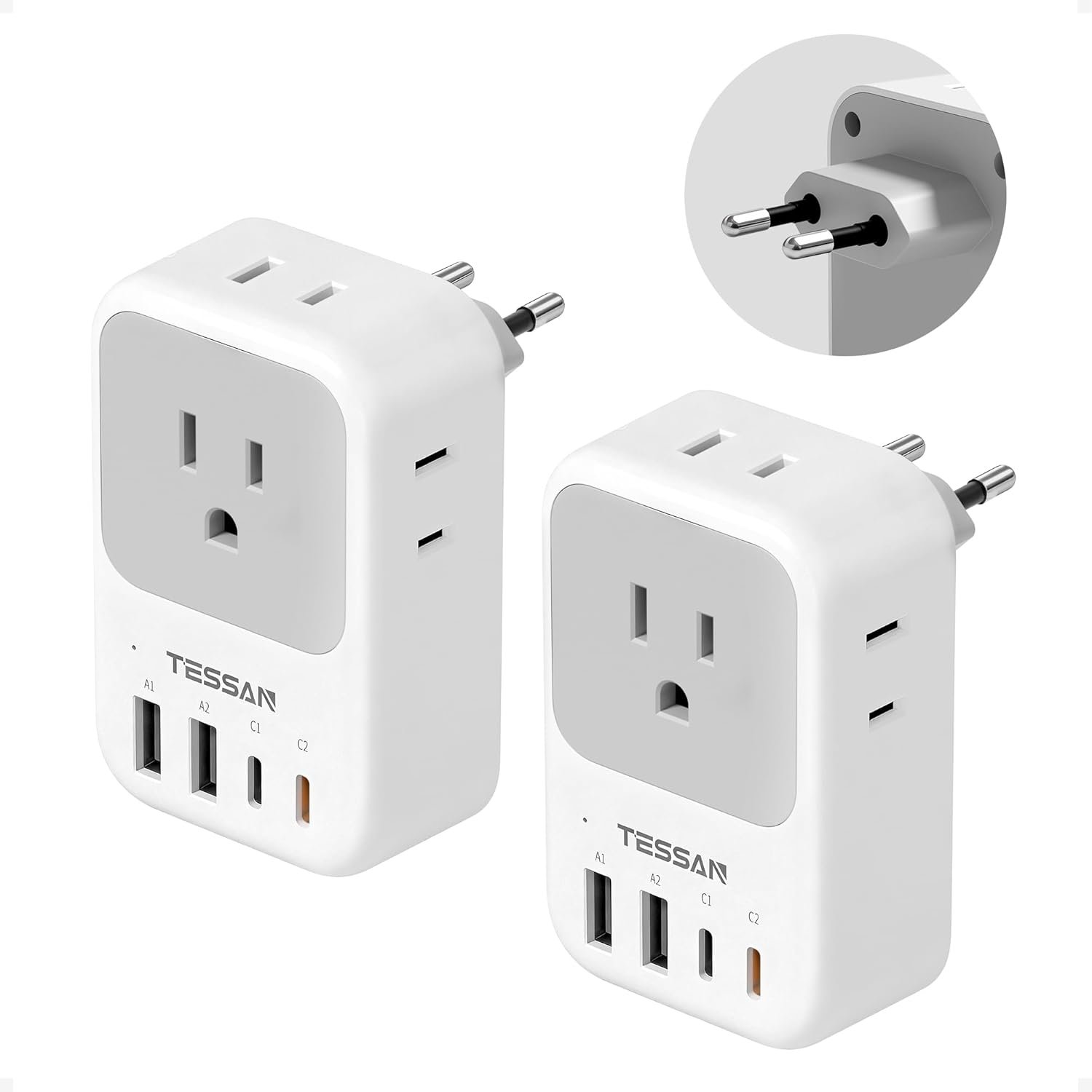 TESSAN European Travel Plug Adapter 2 Pack, PD 20W Adapter for Europe Plug