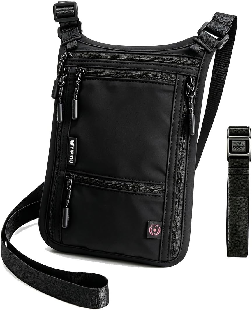 Neck Wallet, RFID Blocking Passport Holder, Concealable Travel Pouch