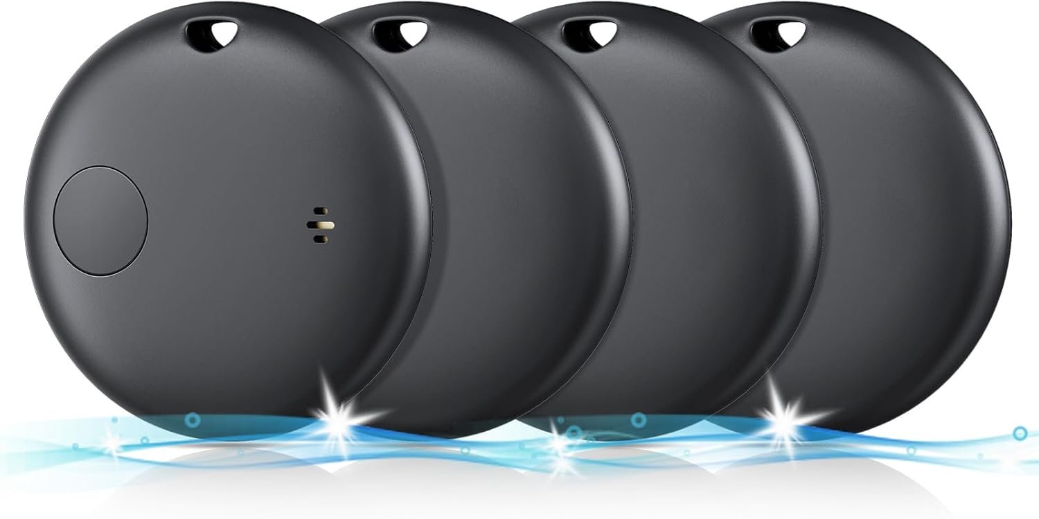 Air Tracker Tags-4 Pack, Smart Bluetooth Tracker Works with Apple Find My (iOS Only), Item Finder Key Finder with Replaceable Battery, Tracker Tag Locator for Keys, Luggage, RAID Adapter (Black)