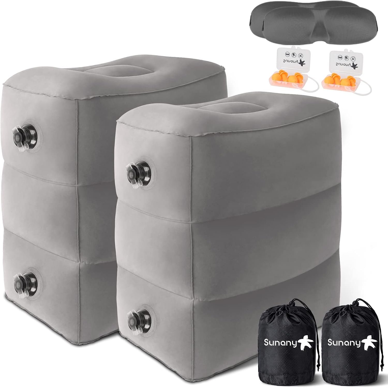 Sunany Inflatable Travel Foot Rest Pillow, Airplane Bed for Kids and Toddler, Adjustable Height Portable Car Leg Rest Pillow, Suitable for Airplane, Trains, Cars, Home, Office and Any Travel (2 Pack)