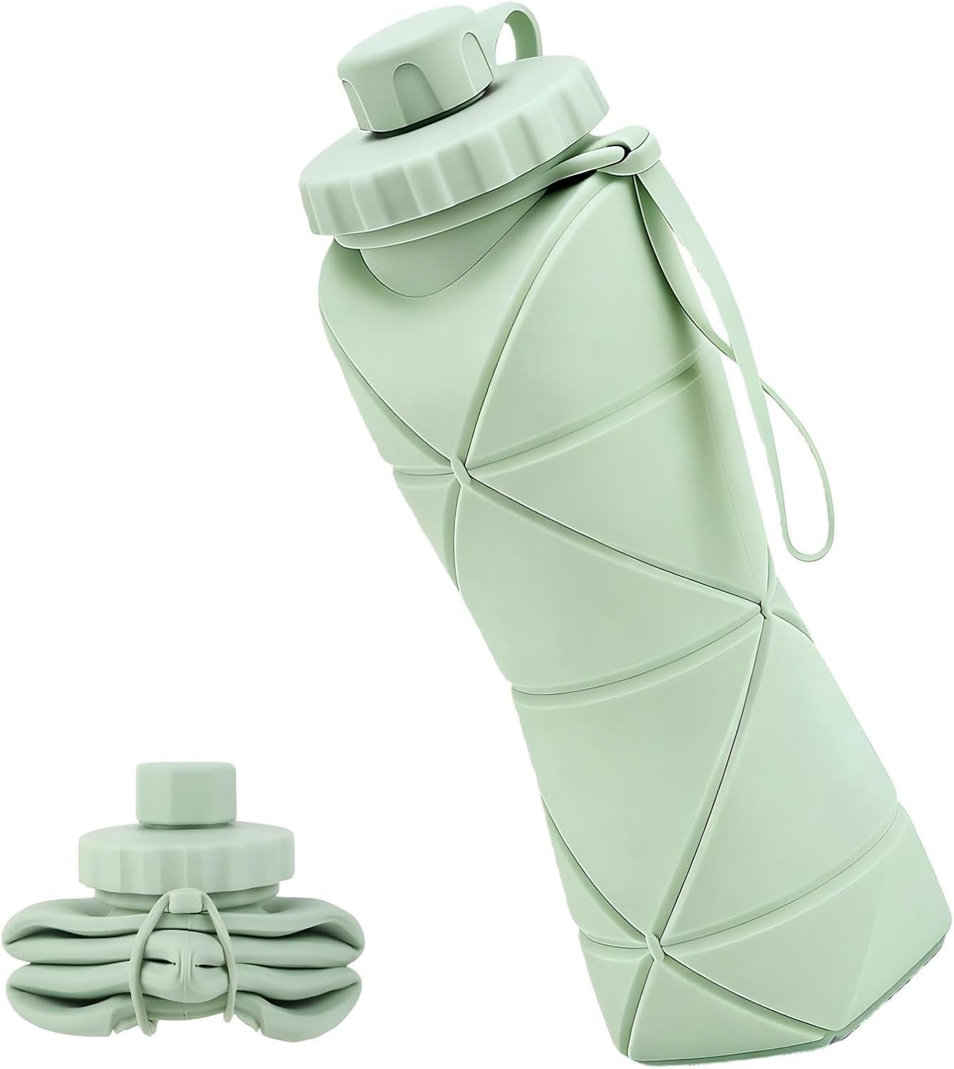 Collapsible Water Bottles 20oz (600ml), BPA-Free Silicone Foldable Portable Lightweight Reusable Water Bottle with Leak-Proof Lid & Lanyard for Outdoor Travel Cycling Gym & Camping