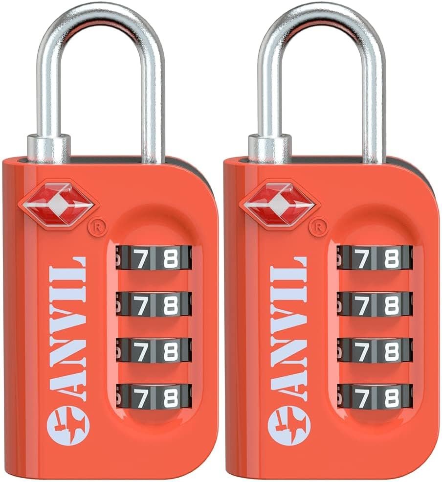 ANVIL TSA Approved Luggage Lock – 4 Digit Combination, 10,000 Combinations, Easy-Read Password Window, Travel Lock for Suitcases, Backpacks, Gym & Student Lockers, Baggage