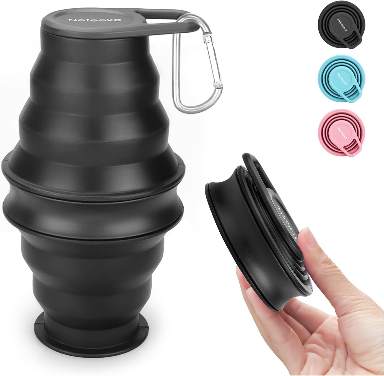 Nefeeko Collapsible Water Bottle, BPA Free Silicone Foldable Water Bottles