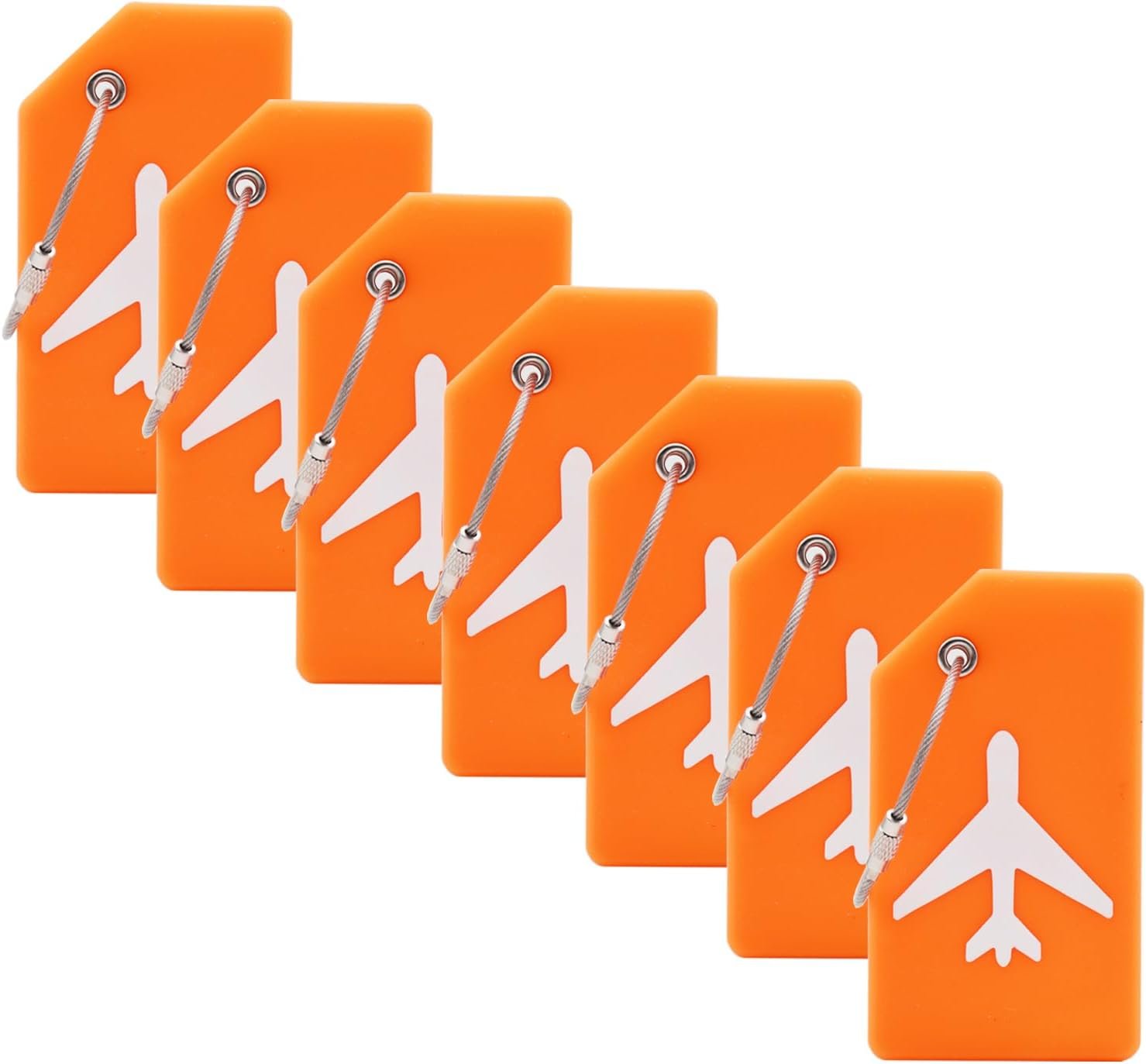 7 Pack Silicone Luggage Tag for Suitcases with Stainless Loop, TSA Approved, Privacy Protection Travel Essentials Bag Tags(Orange)