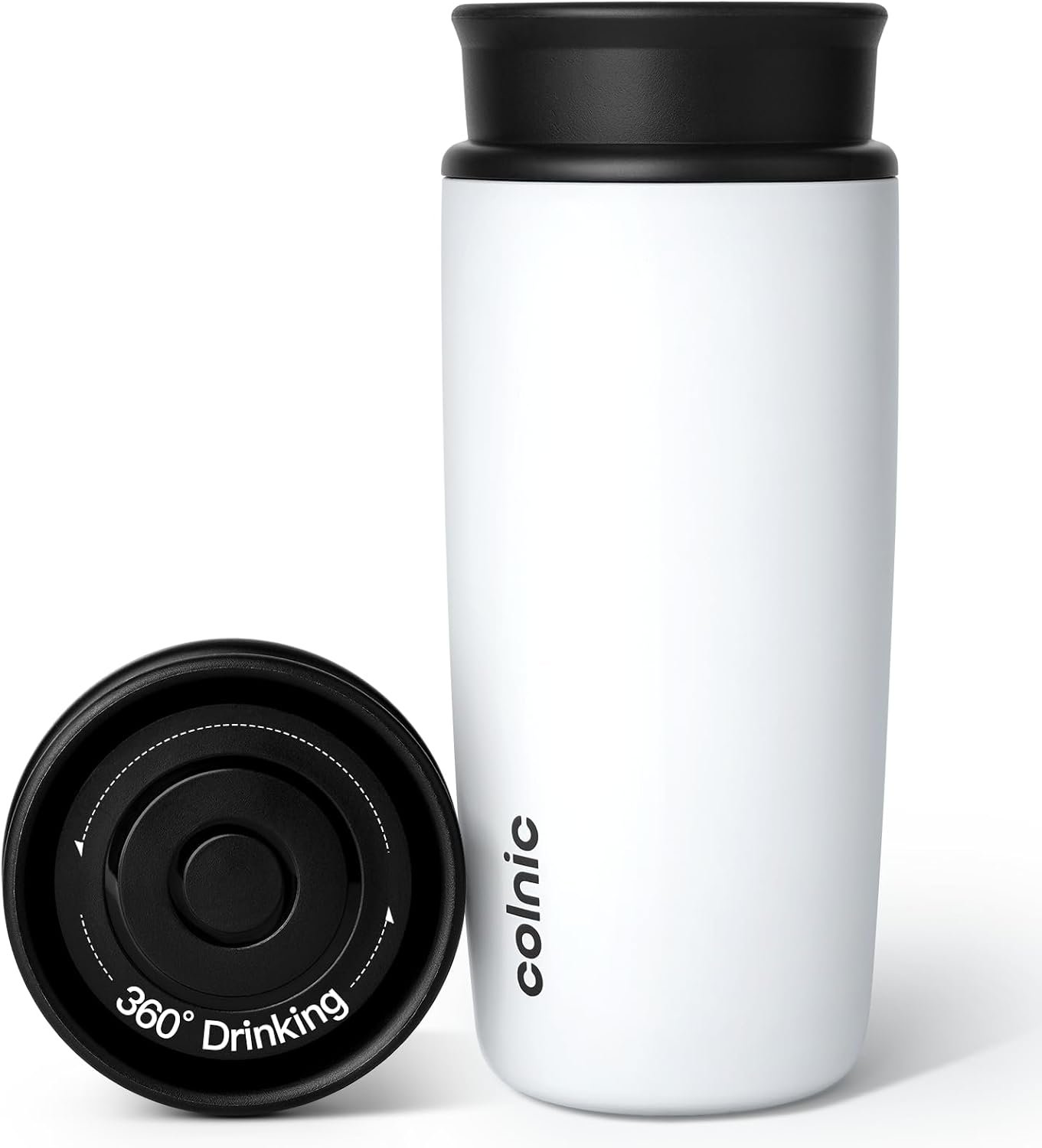 Travel Coffee Mug with 360°Lid, 12 oz Coffee Tumbler Insulated Travel Mugs for Hot and Cold, Vacuum Insulated Stainless Steel Coffee Cup Leak Proof Spill Proof-Matte White