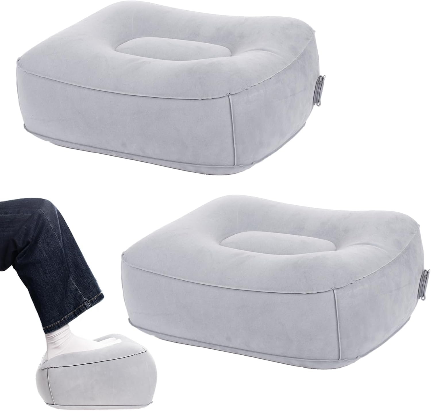 Inflatable Foot Rest for Airplane Travel & Office, Portable Leg Rest Pillow, Elevating Feet for Economy Flight, Home Desk, Car Use – Grey(2Pcs)